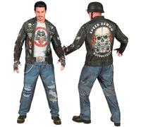 W WIDMANN MILANO Party Fashion - Disfraz de motero para hombre, conjunto con camiseta, pantalones y guantes, para Halloween y carnaval