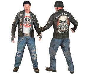 W WIDMANN MILANO Party Fashion - Disfraz de motero para hombre, conjunto con camiseta, pantalones y guantes, para Halloween y carnaval