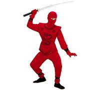 W WIDMANN MILANO Party Fashion - Disfraz de ninja rojo para niños, top con cintas, pantalón con cintas, peto, máscara, carnaval, fiesta temática