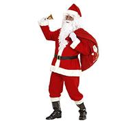 W WIDMANN MILANO Party Fashion - Disfraz de Papá Noel, túnica, pantalón, cinturón, gorro, cubrebotas, peluca, barba con bigote, cejas, Papá Noel, Navidad, carnaval, fiesta temática