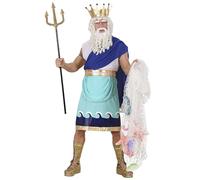 W WIDMANN MILANO Party Fashion - Disfraz de Poseidón para hombre, túnica azul con cinturón y corona para carnaval, dios griego