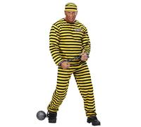 W WIDMANN MILANO Party Fashion - Disfraz de preso para hombre, traje de preso, preso amarillo y negro para carnaval y fiestas temáticas