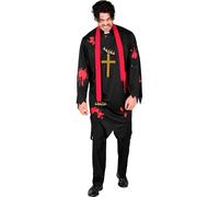 W WIDMANN MILANO Party Fashion - Disfraz de sacerdote zombi, túnica, bufanda, cruz, espeluznante disfraz de Halloween