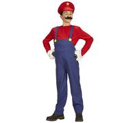 W WIDMANN MILANO Party Fashion- Disfraz infantil de Super Klempner, Color rojo, 128 cm (Widmann S.r.l. 08706)