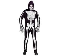 W WIDMANN MILANO Party Fashion - disfraz de esqueleto, mono con capucha, neón, brilla bajo luz ultravioleta, disfraz de Halloween