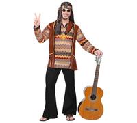 W WIDMANN MILANO Party Fashion - Disfraz hippie, camisa con chaleco, pantalones, diadema, collar, flower power, años 60