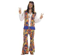 W WIDMANN MILANO Party Fashion - Disfraz Hippie Hombre, camisa con chaleco, pantalón, pañuelo en la cabeza, collar con medallón, carnaval, fiesta temática