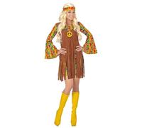 W WIDMANN MILANO Party Fashion - Disfraz Hippie Niña, vestido con chaleco, cinta para el pelo, collar con el signo de la paz, carnaval, fiesta temática