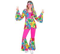 W WIDMANN MILANO Party Fashion - Disfraz hippie para mujer de los años 60, conjunto con blusa, pantalones acampanados y diadema para fiestas y carnaval