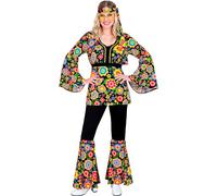 W WIDMANN MILANO Party Fashion - Disfraz hippie para mujer de los años 60, conjunto con blusa, pantalones acampanados y diadema para fiestas y carnaval