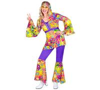 W WIDMANN MILANO Party Fashion - Disfraz hippie para mujer de los años 60, conjunto con blusa, pantalones acampanados y diadema para fiestas y carnaval
