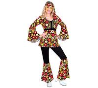 W WIDMANN MILANO Party Fashion - Disfraz hippie para mujer de los años 60, conjunto con blusa, pantalones acampanados y diadema para fiestas y carnaval