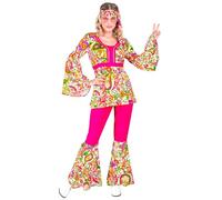 W WIDMANN MILANO Party Fashion - Disfraz hippie para mujer de los años 60, conjunto con blusa, pantalones acampanados y diadema para fiestas y carnaval