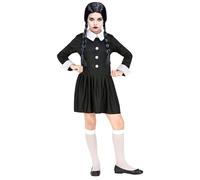 W WIDMANN MILANO Party Fashion - Disfraz infantil Dark Girl con vestido | Vestido negro con cuello blanco y mangas largas: disfraz infantil para Halloween, Carnaval y fiestas temáticas