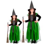 W WIDMANN MILANO Party Fashion - disfraz infantil de bruja, vestido largo hasta el suelo y sombrero de bruja, maga, mago, disfraz de cuento de hadas