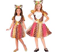 W WIDMANN MILANO Party Fashion - Disfraz infantil de ciervo, disfraz de animal para niñas con vestido, diadema y guantes, para carnaval, fiestas temáticas