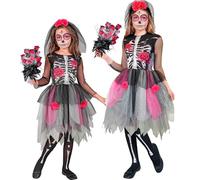W WIDMANN MILANO Party Fashion - Disfraz infantil de esqueleto con flores, vestido con diadema, disfraz para el Día de los Muertos, Halloween