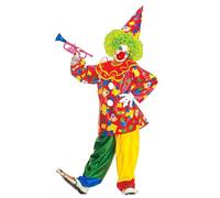 W WIDMANN Milano Party Fashion- Disfraz Infantil de Payaso Funny (Abrigo con Cuello, pantalón y Sombrero), Multicolor, 116 cm (Widmann S.r.l. 38585)