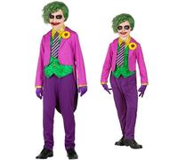 WIDMANN - Disfraz infantil de payaso con camisa y chaleco, pantalones, corbata, guantes, joker, psicótico, asesino, disfraz, fiesta temática, carnaval, Halloween (08028)