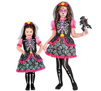 W WIDMANN MILANO Party Fashion - Disfraz infantil Dia de los Muertos para niñas, vestido esqueleto con velo para Halloween