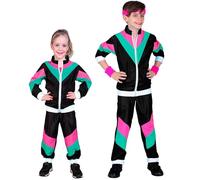 W WIDMANN MILANO Party Fashion - disfraz niños chandal, negro, traje años 80, chándal, traje mal gusto, disfraces