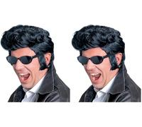 W WIDMANN MILANO Party Fashion - E6096 - Peluca Rock'n'Roll, negra, look Presley, peluca de los años 50, carnaval, fiesta temática (Paquete de 2)