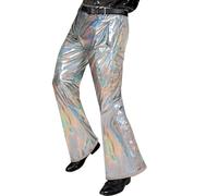 W WIDMANN MILANO Party Fashion - Estilo disco de los años 70, pantalones holográficos, fiebre del disco, carnaval