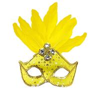 WIDMANN 03866 - Máscara De Brasil Para Mujer Adulta, Con Lentejuelas, Gemas Y Plumas, Carnaval Brasileño, Fiesta, Neón, Espectáculo, Color Amarillo Fluorescente