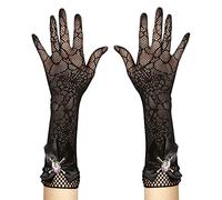 W WIDMANN MILANO Party Fashion - Guantes de encaje de araña con calavera, negros, accesorio, Halloween