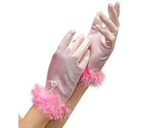 W WIDMANN MILANO Party Fashion, Guantes de satén rosa, diseño elegante con plumas, comodidad óptima, versátiles para toda ocasión, fáciles de cuidar,