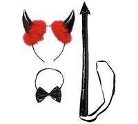 Widmann - Set de disfraz de diablo, 3 piezas, cuernos de diablo, pajarita, cola, Halloween, carnaval, fiesta temática