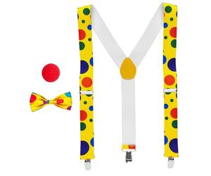 W WIDMANN MILANO Party Fashion - Juego de disfraz de payaso, tirantes, pajarita y nariz, carnaval, fiesta temática, cumpleaños, circo