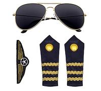 W WIDMANN MILANO Party Fashion 00085 - Juego de piloto de 3 piezas, compuesto por gafas de sol, tiras para el hombro y placa, para fiestas de carnaval y temáticas