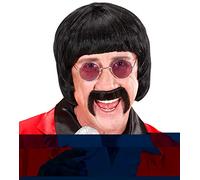 WIDMANN L0566 - Peluca con Bigote y Gafas de los Años 60, Hombre Adulto, Músico, Cantante, Rock, Celebridad, Carnaval, Talla Única, Color Negro