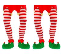 W WIDMANN MILANO Party Fashion - Leotardos de hombre, a rayas, 70 DEN, verde-rojo, duendes, Papá Noel, Navidad (Paquete de 2)