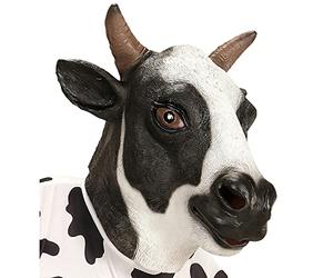 W WIDMANN MILANO Party Fashion - Máscara látex vaca cubre toda la cabeza | En blanco y negro con cuernos marrones, máscara de animal para Carnaval, fiestas temáticas y eventos de disfraces