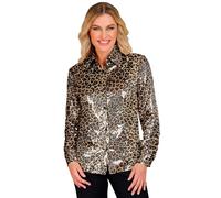 W WIDMANN MILANO Party Fashion - Moda de fiesta blusa de lentejuelas para señoras, Disco Fever, Schlagermove, camisa para señoras, estampado animal, festival, disfraces de carnaval