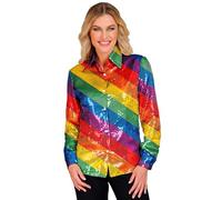 W WIDMANN MILANO Party Fashion - Moda de fiesta blusa de lentejuelas para señoras, Disco Fever, Schlagermove, camisa para señoras, estampado animal, festival, disfraces de carnaval