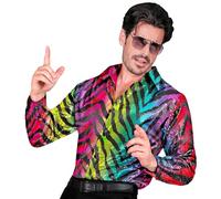 W WIDMANN MILANO Party Fashion - Moda de fiesta Camisa de lentejuelas para hombre, Disco Fever, Schlagermove, Animal Print, Camisa de hombre