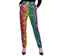 W WIDMANN MILANO Party Fashion - Moda de fiesta Pantalones de lentejuelas para mujer, Disco Fever, Schlagermove, pantalones de mujer, estampado animal