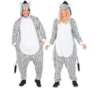 W WIDMANN MILANO Party Fashion - Mono de cebra para adultos, mono de felpa negro y blanco con capucha, disfraz de animal para carnaval