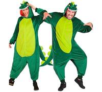 W WIDMANN MILANO Party Fashion - Mono de dinosaurio para adultos, mono de felpa verde con capucha, disfraz de animal para carnaval
