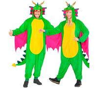W WIDMANN MILANO Party Fashion - Mono de dragón para adultos, mono de felpa verde con capucha, disfraz de animal para carnaval