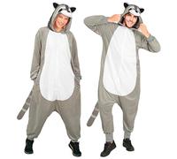 W WIDMANN MILANO Party Fashion - Mono de mapache para adultos, mono gris de felpa con capucha, disfraz de animal para carnaval