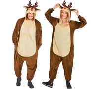 W WIDMANN MILANO Party Fashion - Mono de reno para adultos, mono de felpa marrón con capucha, disfraz de animal para carnaval, Navidad