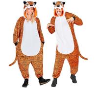 W WIDMANN MILANO Party Fashion - Mono de tigre para adultos, mono de felpa naranja con capucha, disfraz de animal para carnaval