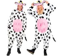 W WIDMANN MILANO Party Fashion - Mono de vaca para adultos, mono de felpa negro y blanco con capucha, disfraz de animal para carnaval