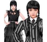 W WIDMANN MILANO Party Fashion - Peluca Chica Oscura, negra, 2 trenzas, peinado trenzado, Miércoles, Gótica