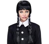 W WIDMANN MILANO Party Fashion - Peluca Dark Girl, negra, 2 trenzas, trenza, miércoles, gótica