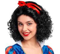W WIDMANN MILANO Party Fashion - Peluca de cuento de hadas con lazo | Peluca negra de pelo sintético con cabello ondulado y de longitud media para disfraces de cuentos de hadas y Carnaval